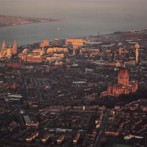 LIV485 Liverpool UNESCO World Heritage Site a birds eye view in 1999 just before Creamfields organisers took over the dock to see the new year in Guy Woodland 1989-2011
