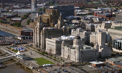 B067-081 Liverpool UNESCO World Heritage Site The Three Graces during the River Festival Guy Woodland 1989-2011