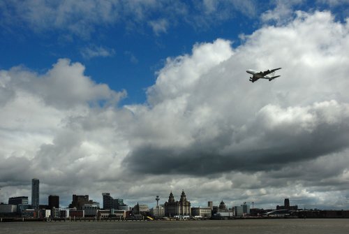 G107-13 Liverpool UNESCO World Heritage Site Liverpool Waterfront - fly past by the new Airbus A380 Guy Woodland 1989-2011