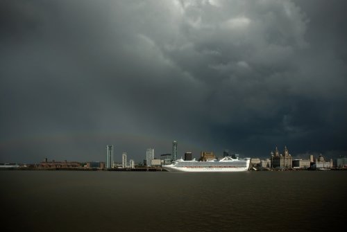 G121-208 Liverpool UNESCO World Heritage Site The biggest cruise ship to visit Liverpool tied up on the new berth - MS Vision of the Seas Guy Woodland 1989-2011